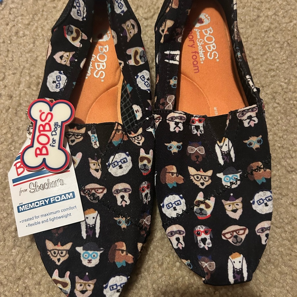 Bobs Black Dog Print Slip-On Shoes